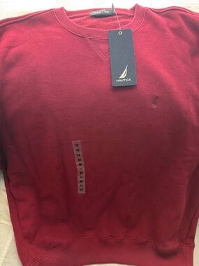 Nautica Men's Burgundy Crewneck Sweatshirt with Embroidered Logo. Size medium